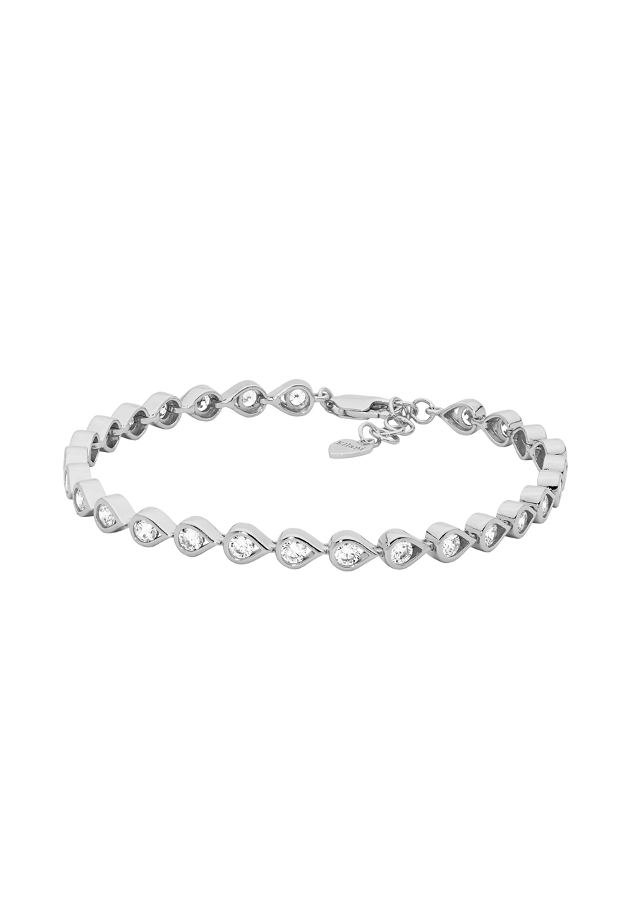 Ellani Sterling Silver White Cubic Zirconia Tear Drop Bezel Set Bracelet with Extension Chain