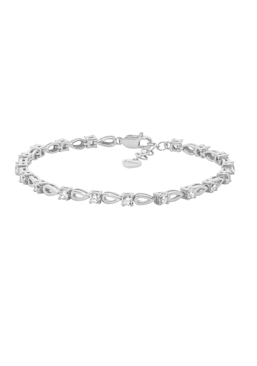 Ellani Sterling Silver White Cubic Zirconia Open Tear Drop Bracelet with Extension Chain