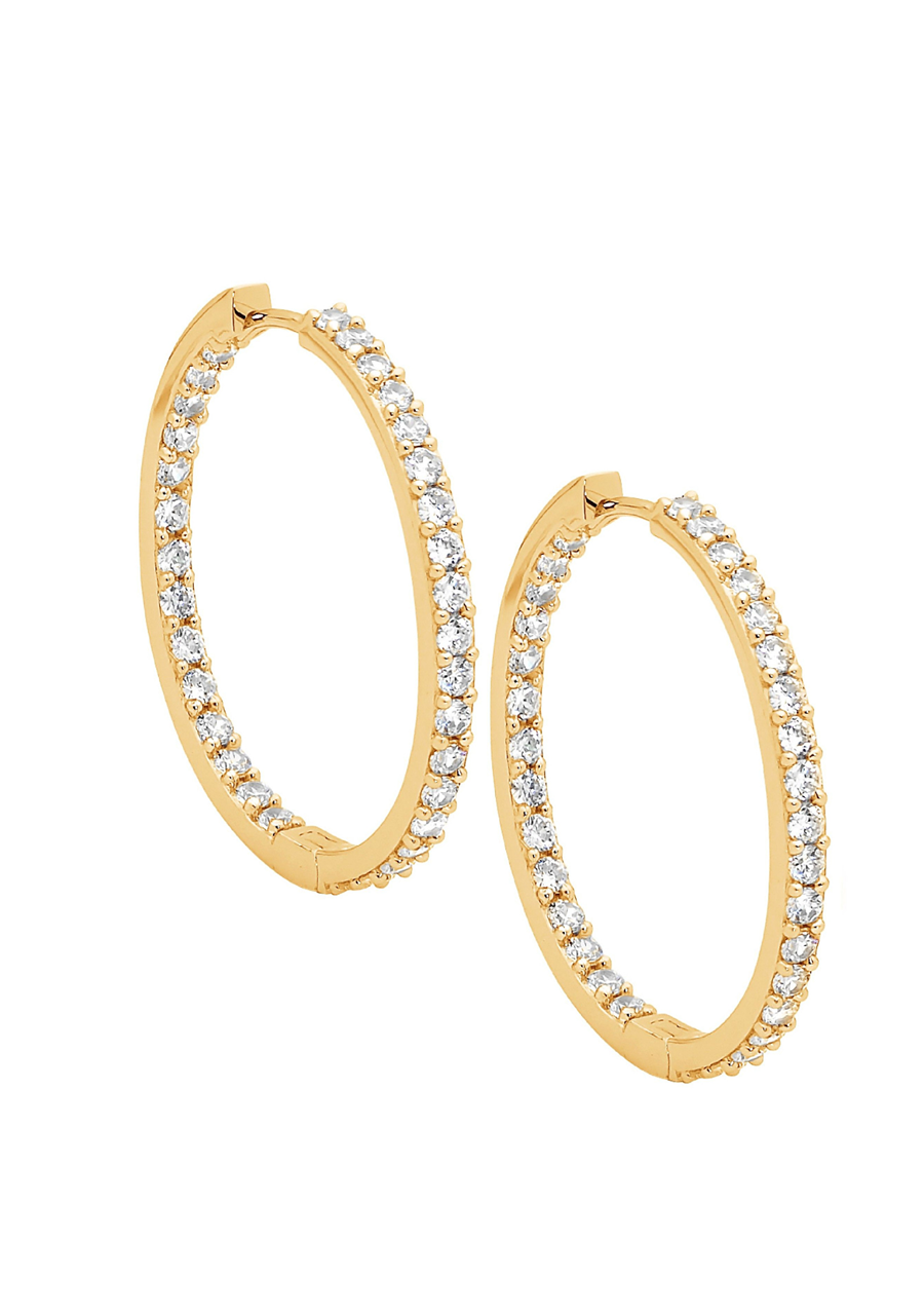 Ellani Yellow Gold Plated White Cubic Zirconia Hoop Earrings