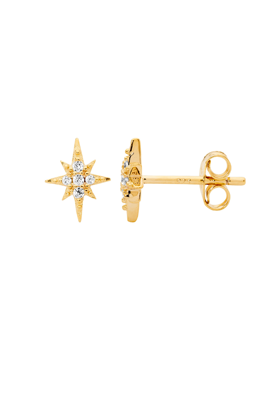 Ellani Yellow Gold Plated Cubic Zirconia Star Stud Earrings