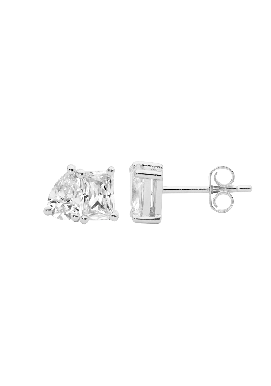 Ellani Sterling Silver Emerald & Pear Cut Cubic Zirconia Stud Earrings