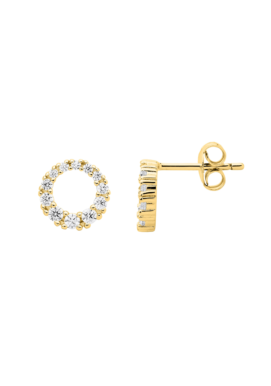 Ellani Gold Plated 9mm Circle Cubic Zirconia Earrings