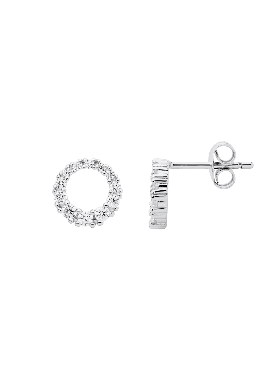Ellani Sterling Silver 9mm Circle Cubic Zirconia Earrings