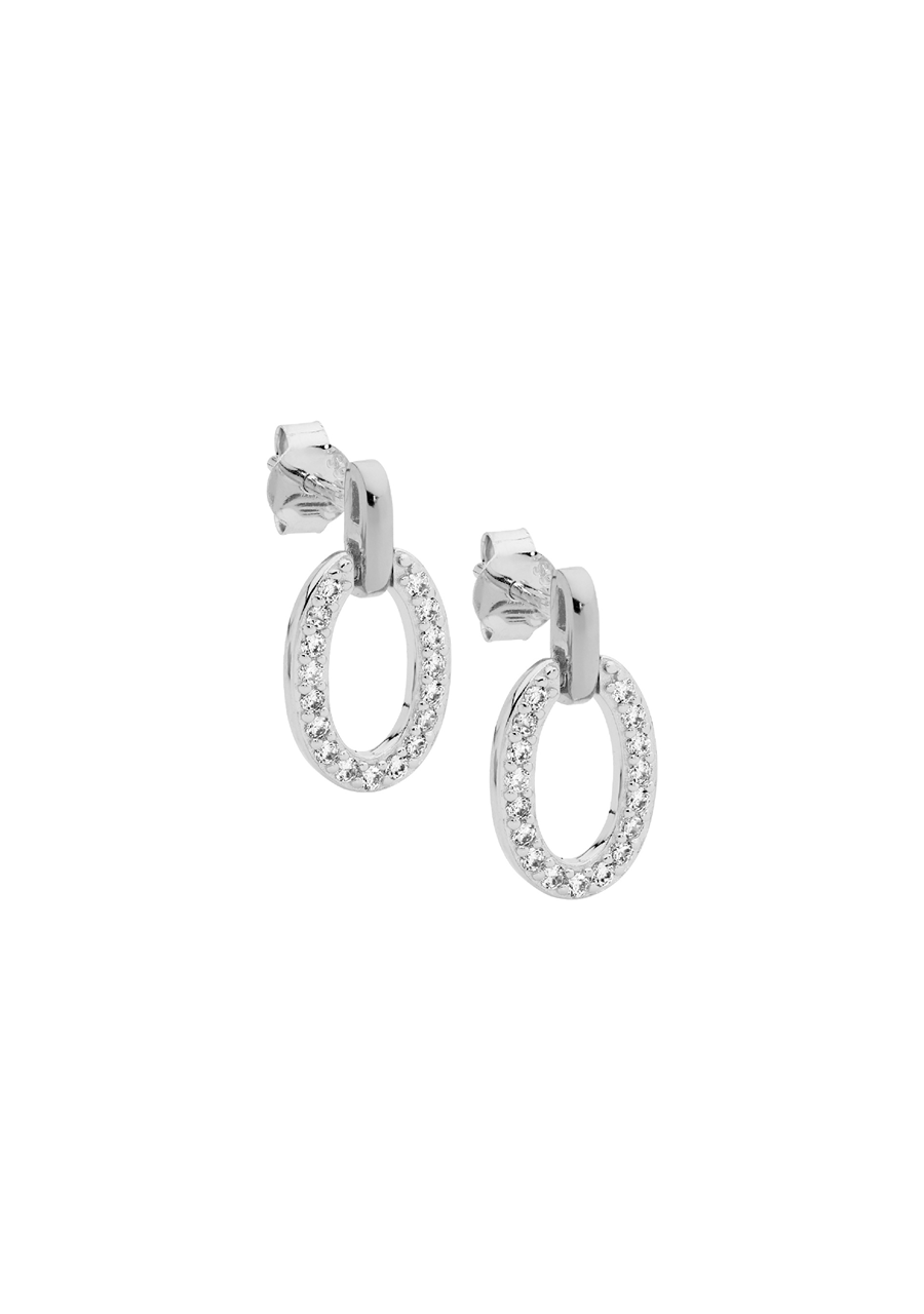 Ellani Sterling Silver Open Oval Earrings with Cubic Zirconia