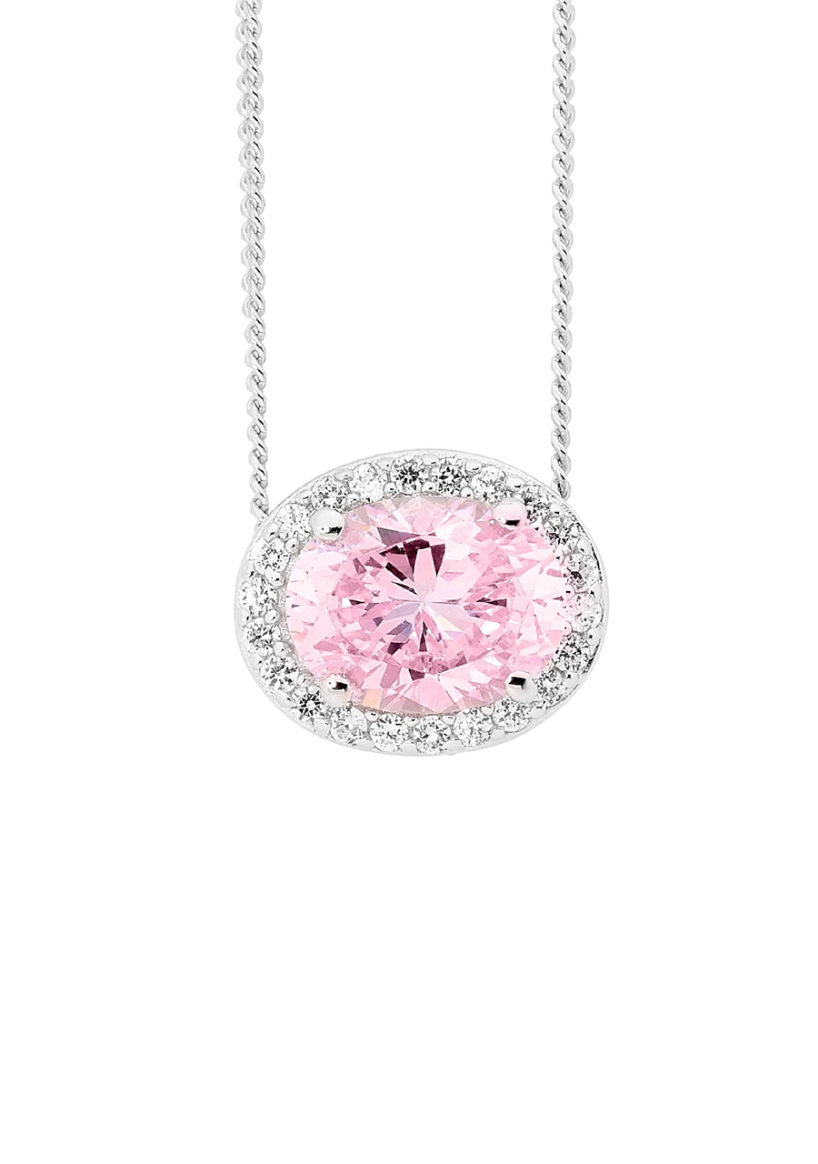 Ellani Sterling Silver White & Pink Oval Cubic Zirconia Slider Pendant