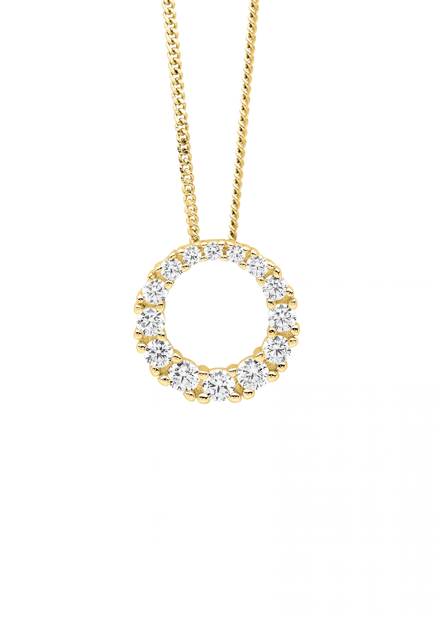 Ellani Gold Plated 13mm Gradual White Cubic Zirconia Circle Pendant