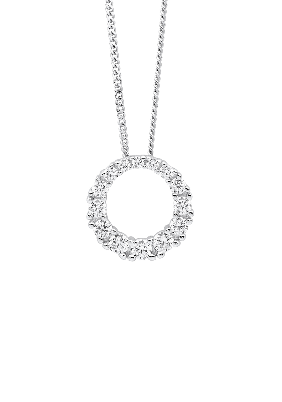 Ellani Sterling Silver 13mm Gradual White Cubic Zirconia Circle Pendant