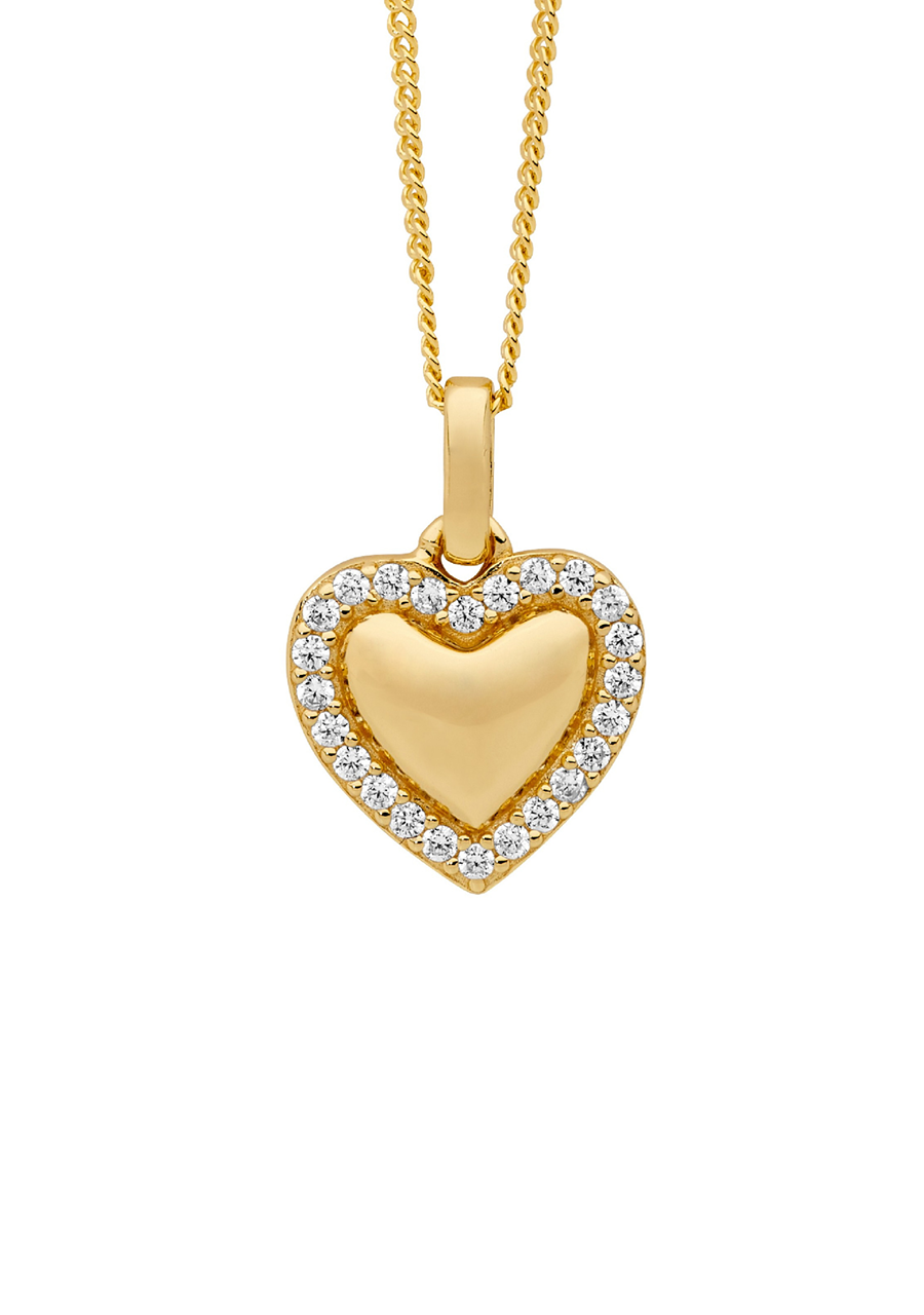 Ellani Gold Plated 11mm Heart Pendant with White Cubic Zirconia