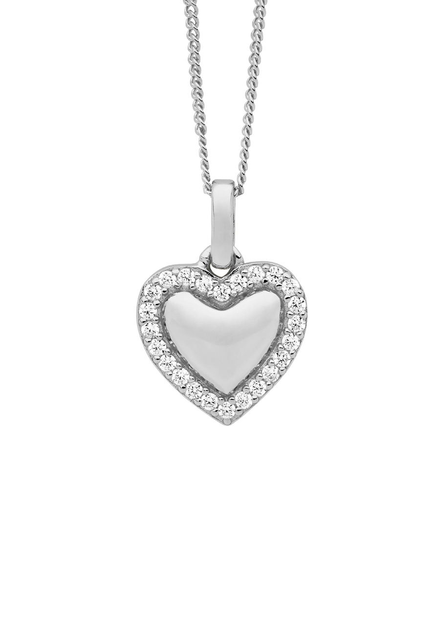 Ellani Sterling Silver 11mm Heart Pendant with White Cubic Zirconia