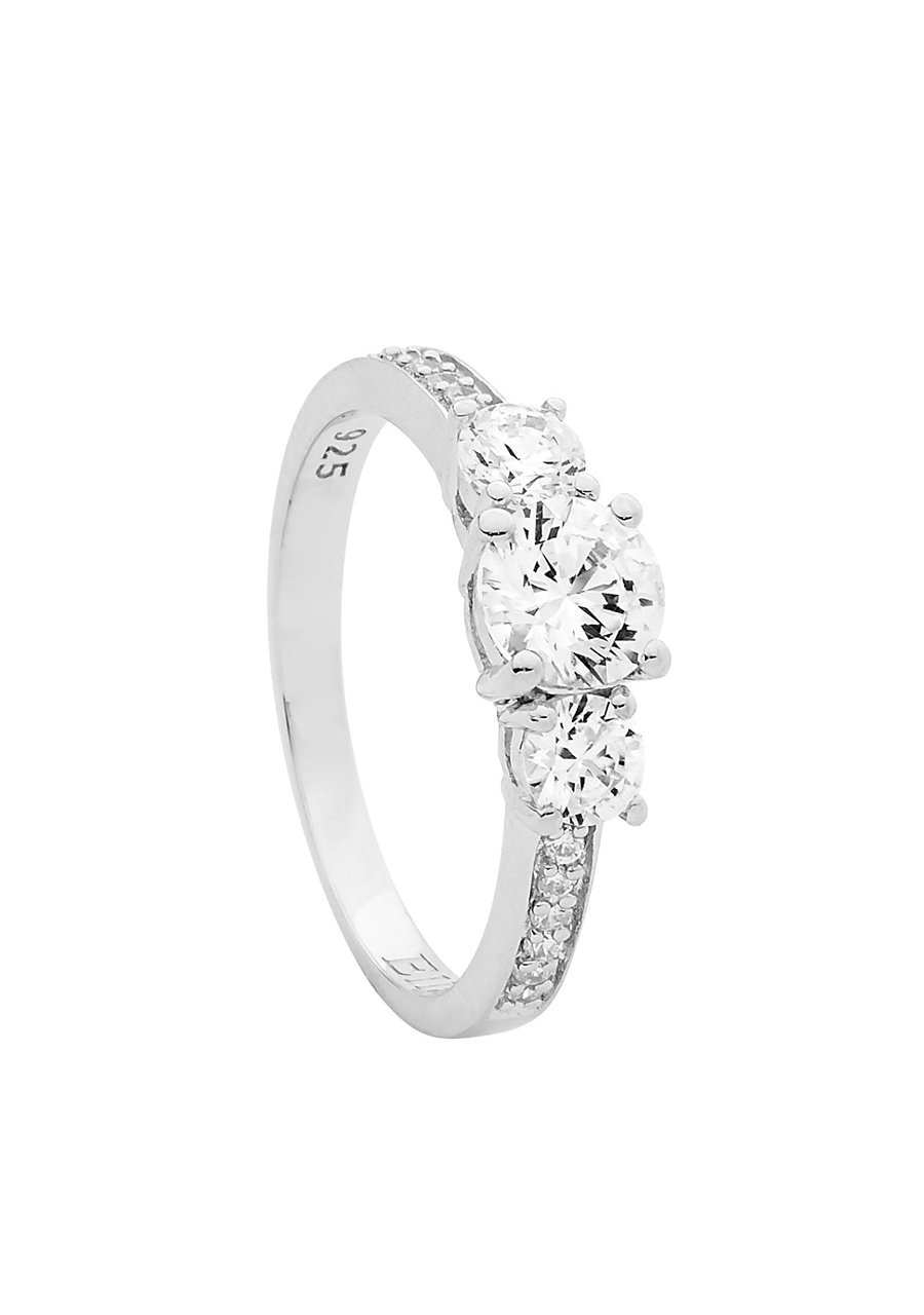 Ellani Sterling Silver White Cubic Zirconia Trilogy Ring