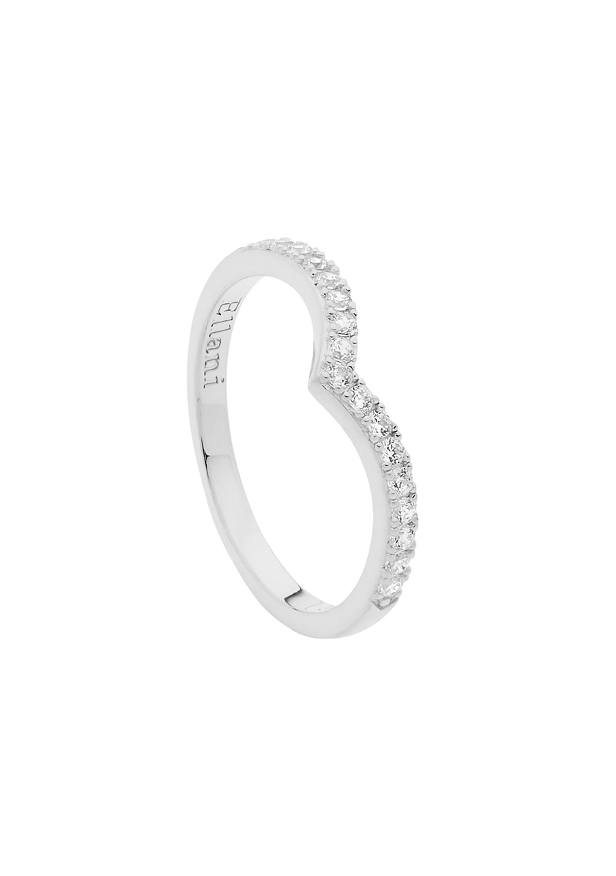 Ellani Sterling Silver White Cubic Zirconia 'V' Ring