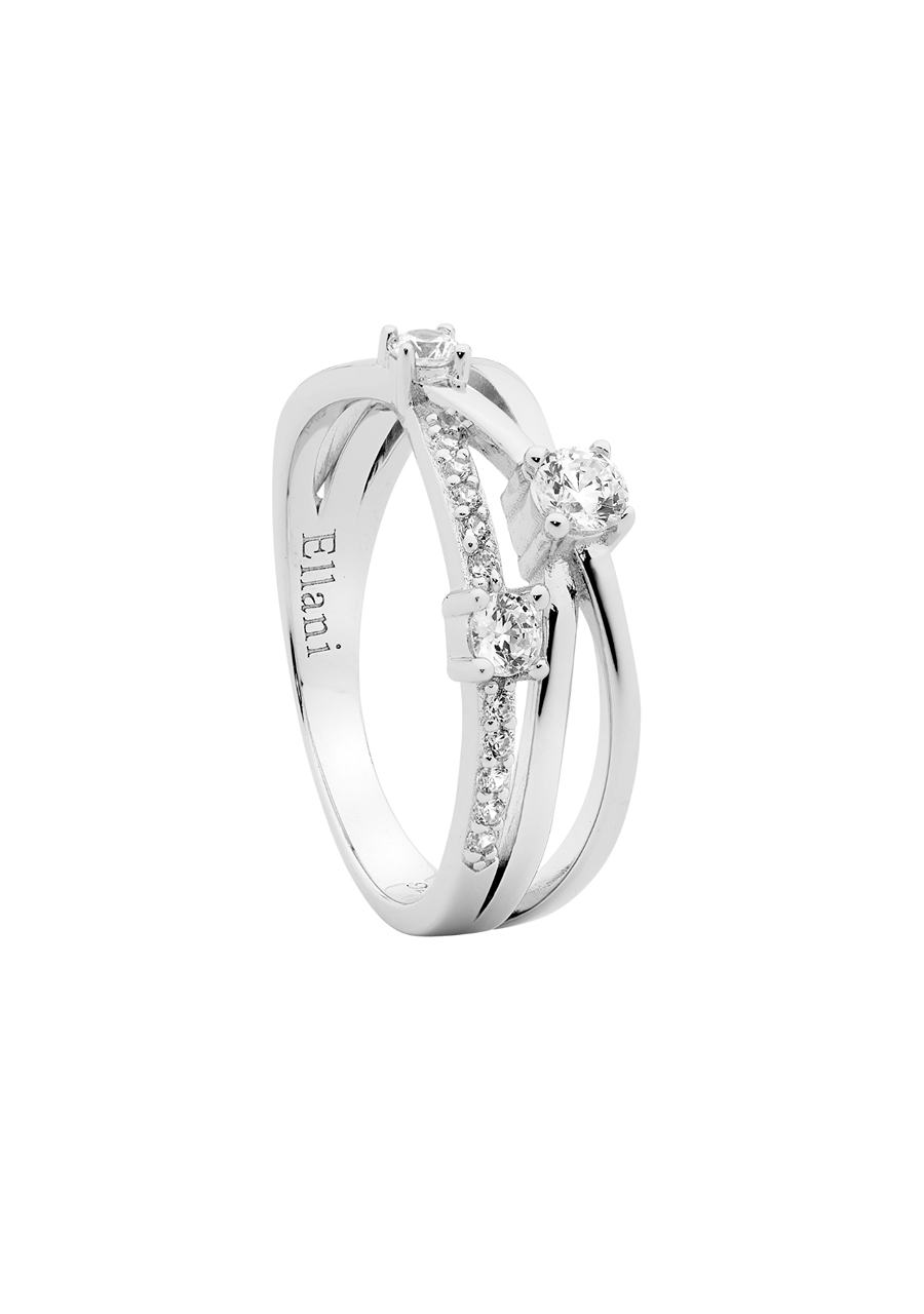 Ellani Sterling Silver White Cubic Zirconia Openwork Crossover Ring