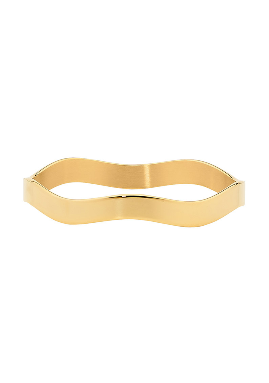 Ellani Stainless Steel Gold Plated 8mm Wide Wave Bangle