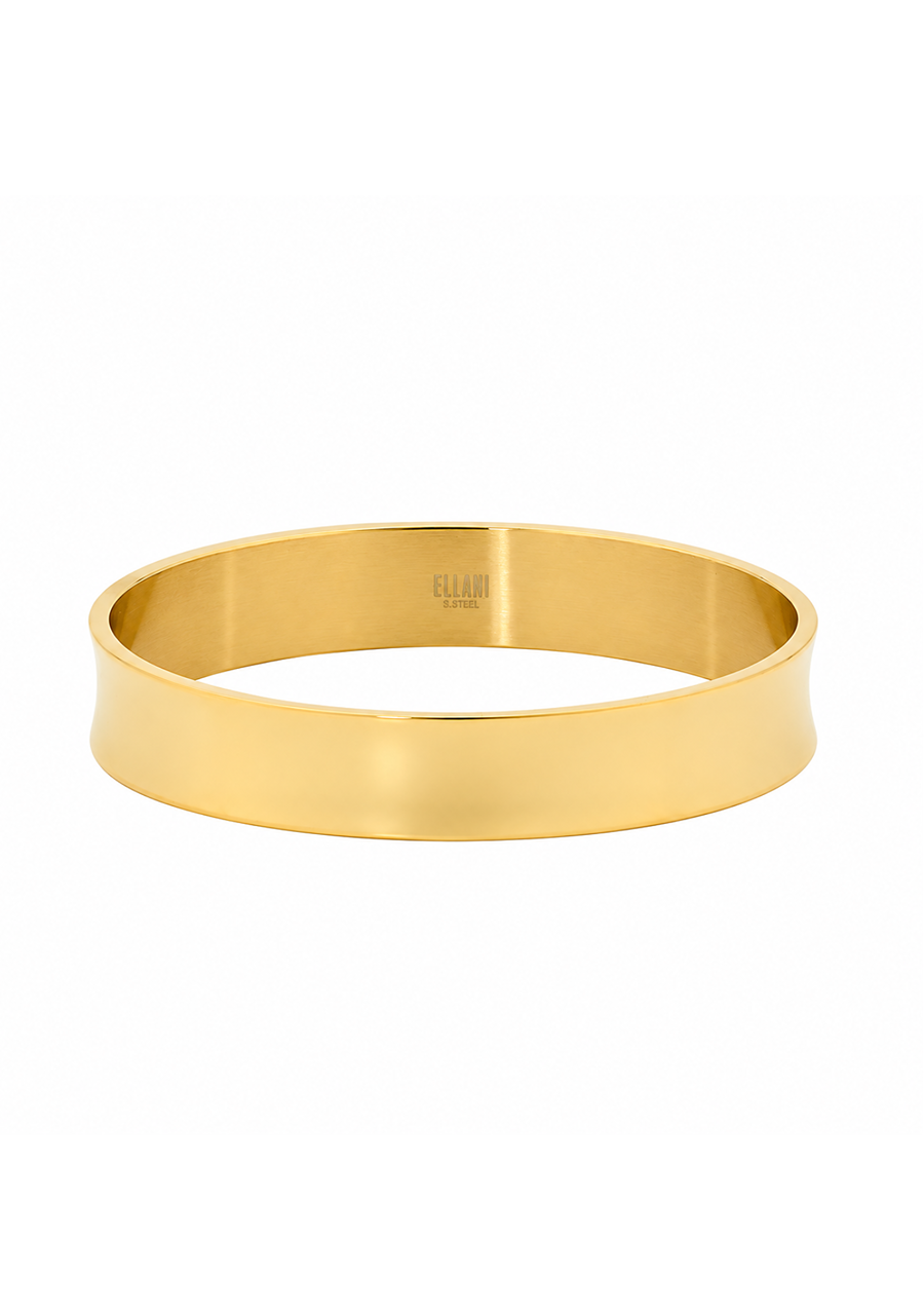Ellani Stainless Steel Gold Plated 12mm Wide Concaved Bangle