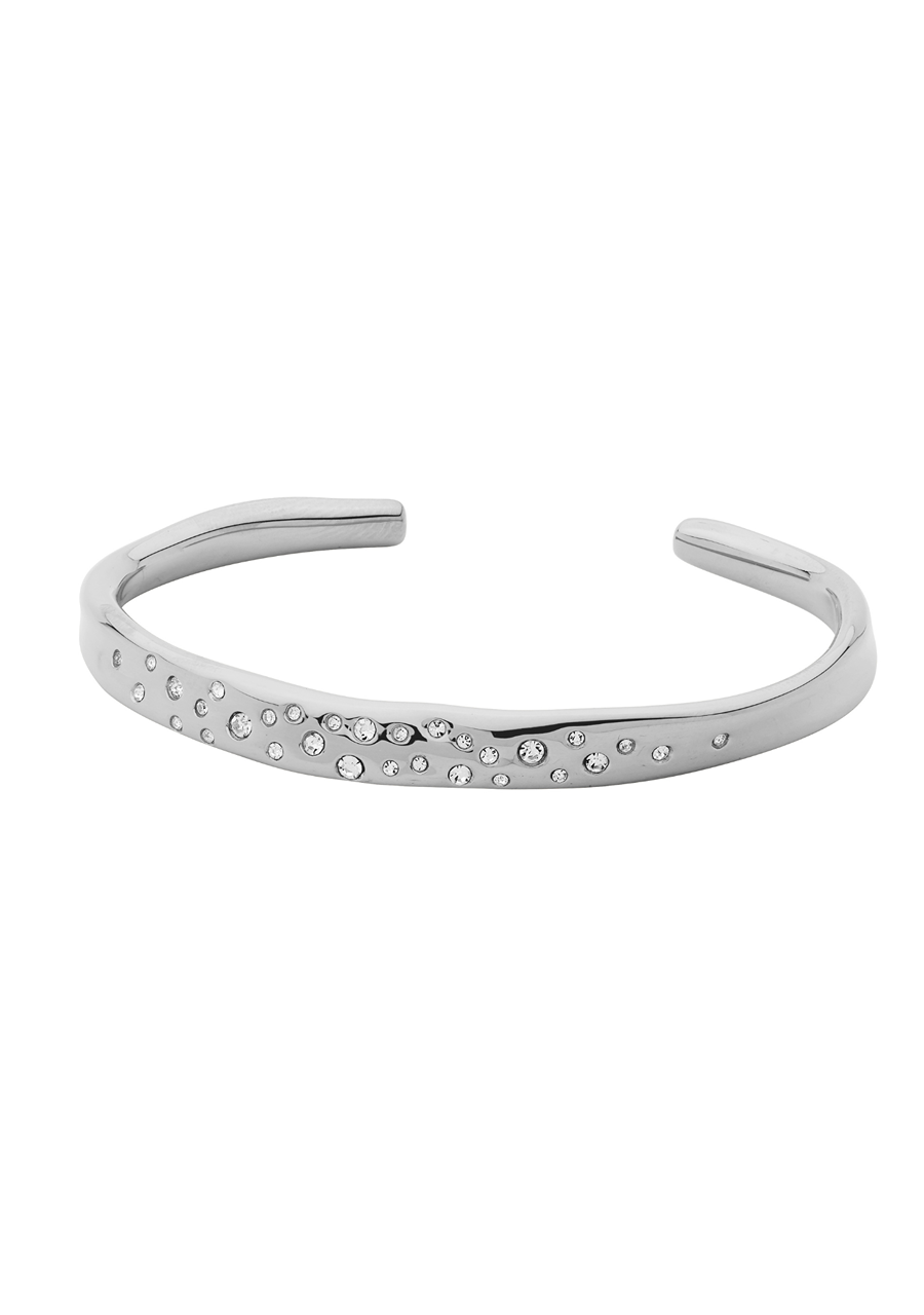 Ellani Stainless Steel Cuff Bangle with Scattered White Crystals