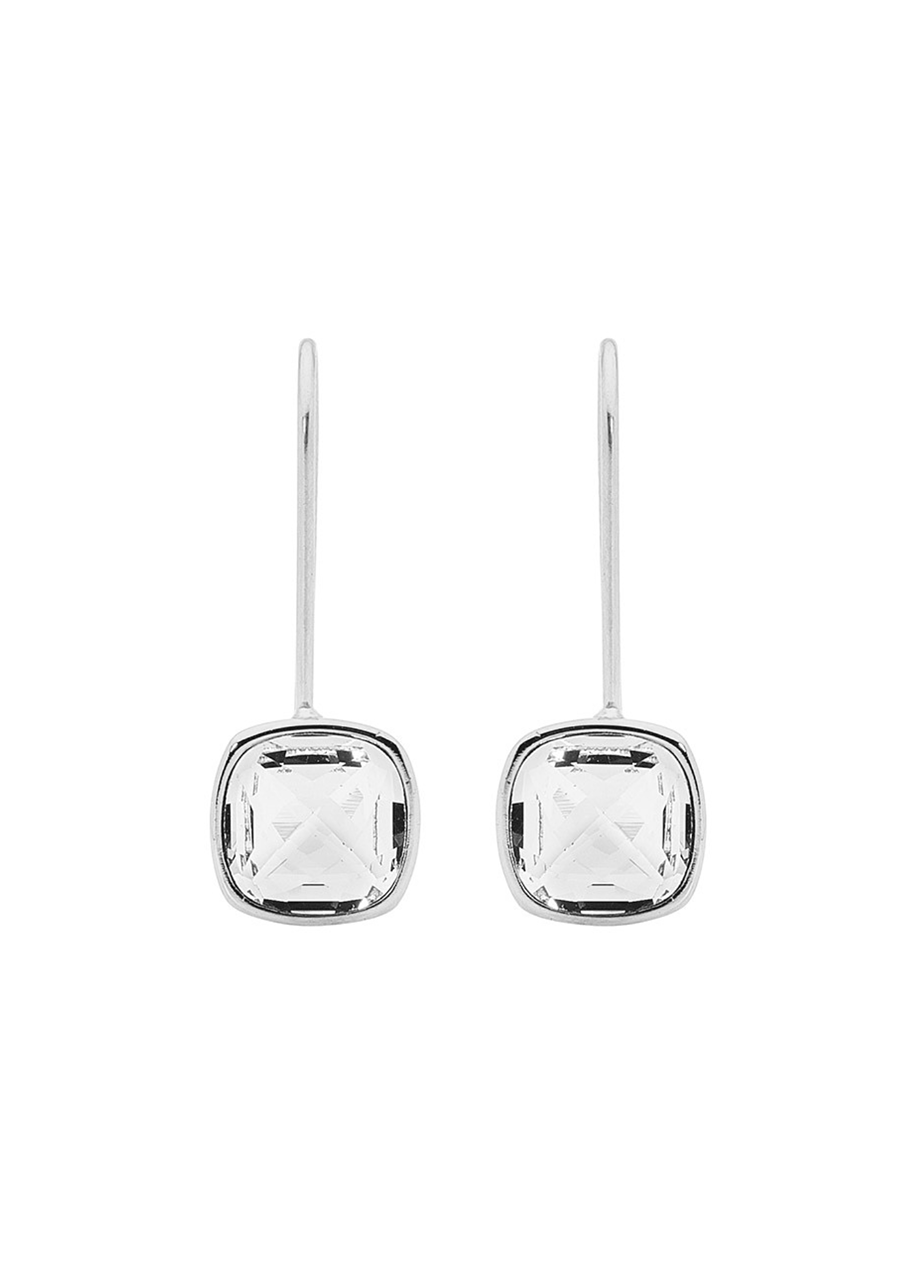 Ellani Stainless Steel White Cubic Zirconia Princess Cut Bezel Set Drop Earrings