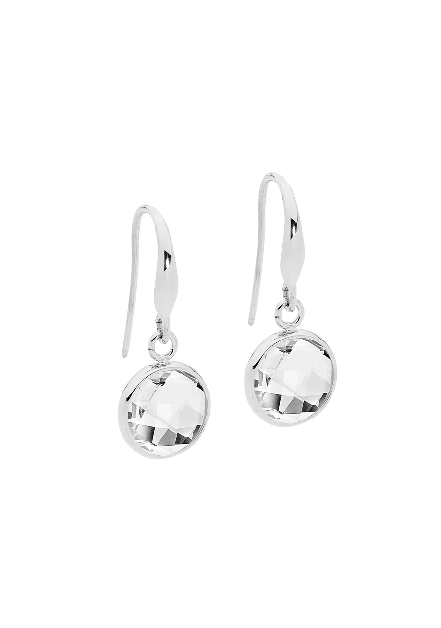 Ellani Stainless Steel White Glass Hook Drop Earrings