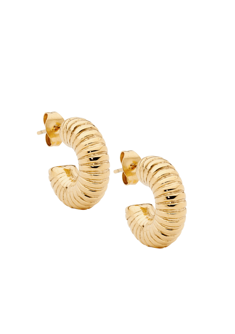 Ellani Stainless Steel Yellow Gold Plated 17mm Corrugated Hoop Earrings