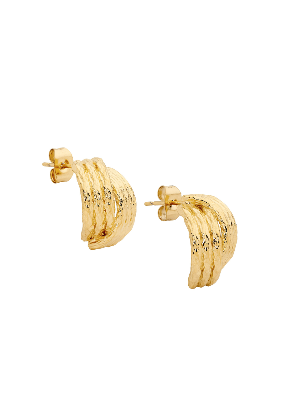 Ellani Stainless Steel Yellow Gold Plated 17mm Crossover Hoop Earrings