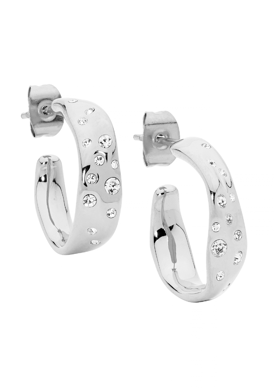 Ellani Stainless Steel 20mm Hoop Earrings with Scattered White Crystal