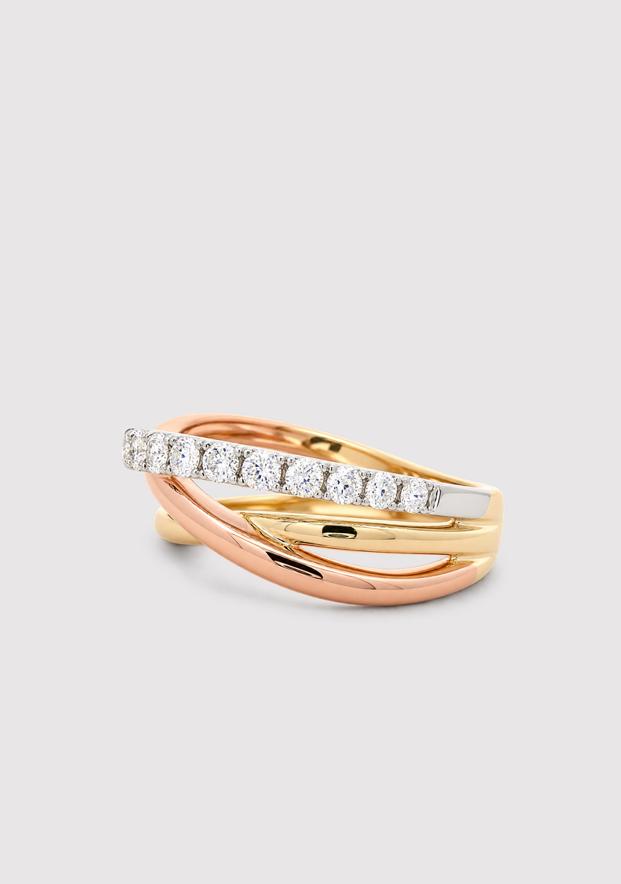 14ct Tri-Tone Gold Diamond Crossover Ring