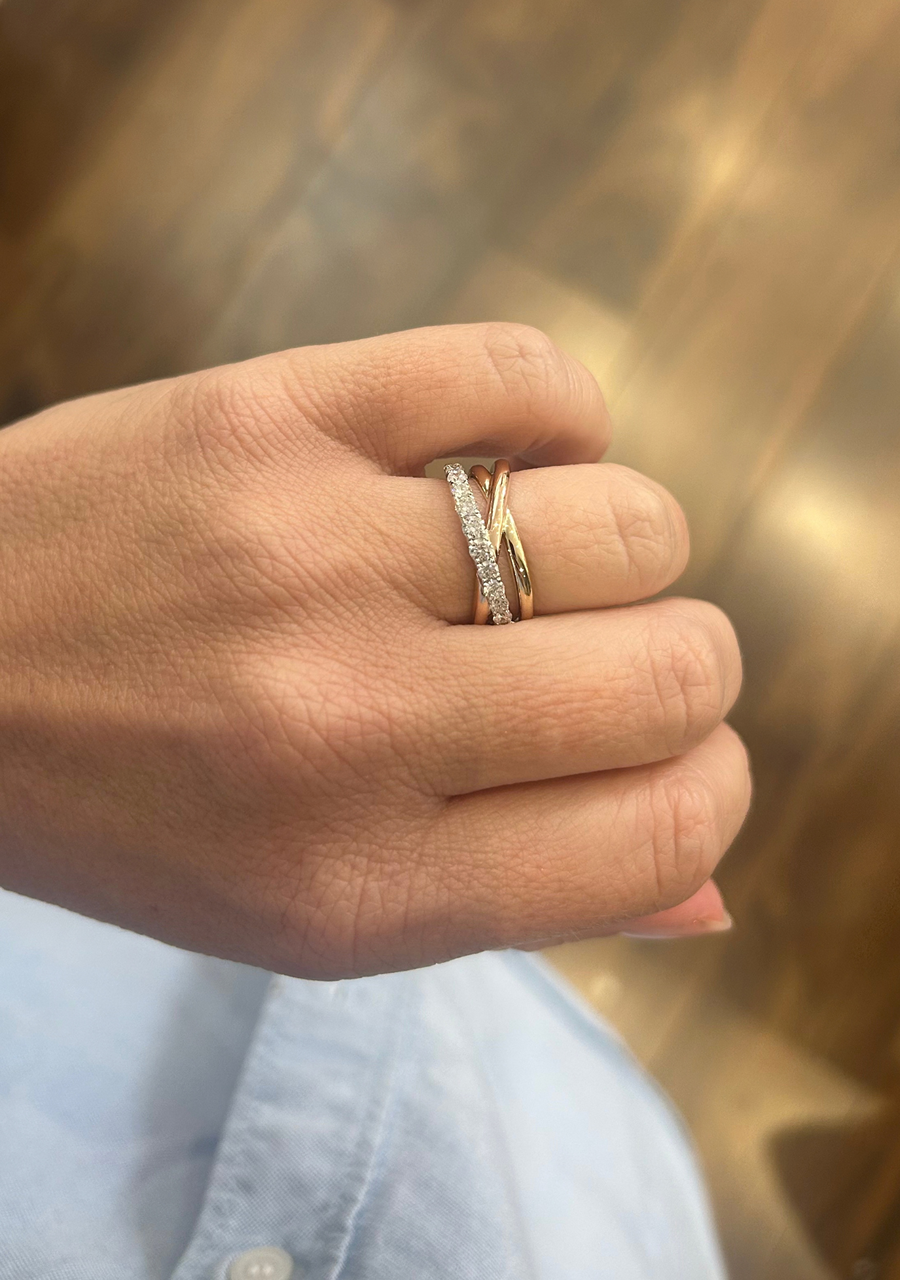 14ct Tri-Tone Gold Diamond Crossover Ring