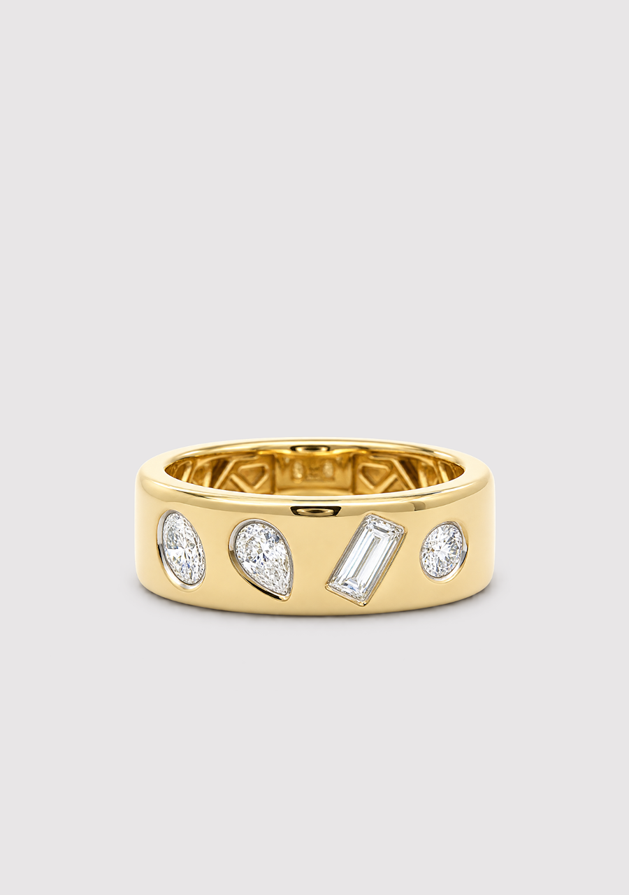 14ct Yellow Gold Diamond Punch Set Band