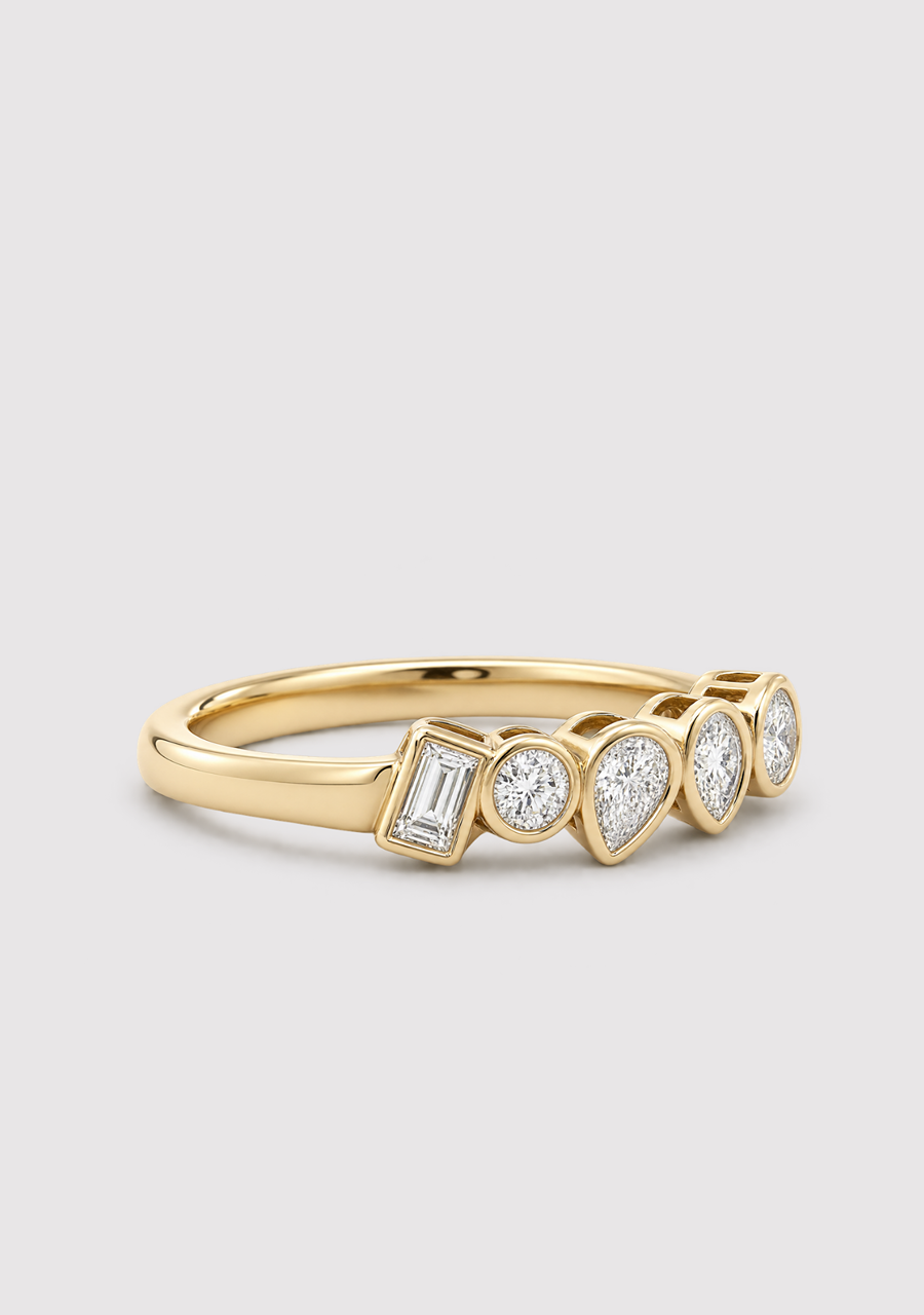 14ct Yellow Gold Diamond Five Stone Bezel Set Ring