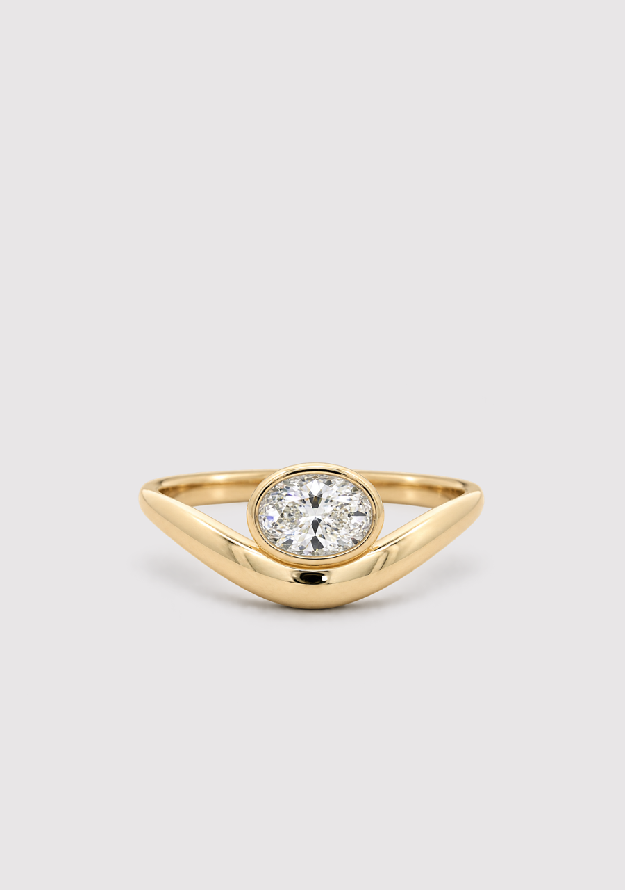 14ct Yellow Gold Oval Diamond Organically Shaped Ring