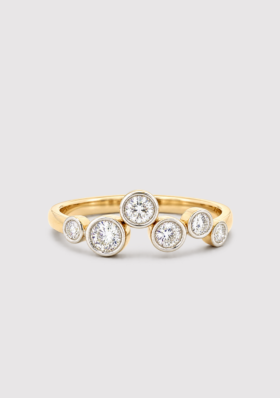 14ct Yellow Gold Assorted Round Diamond Bezel Set Ring