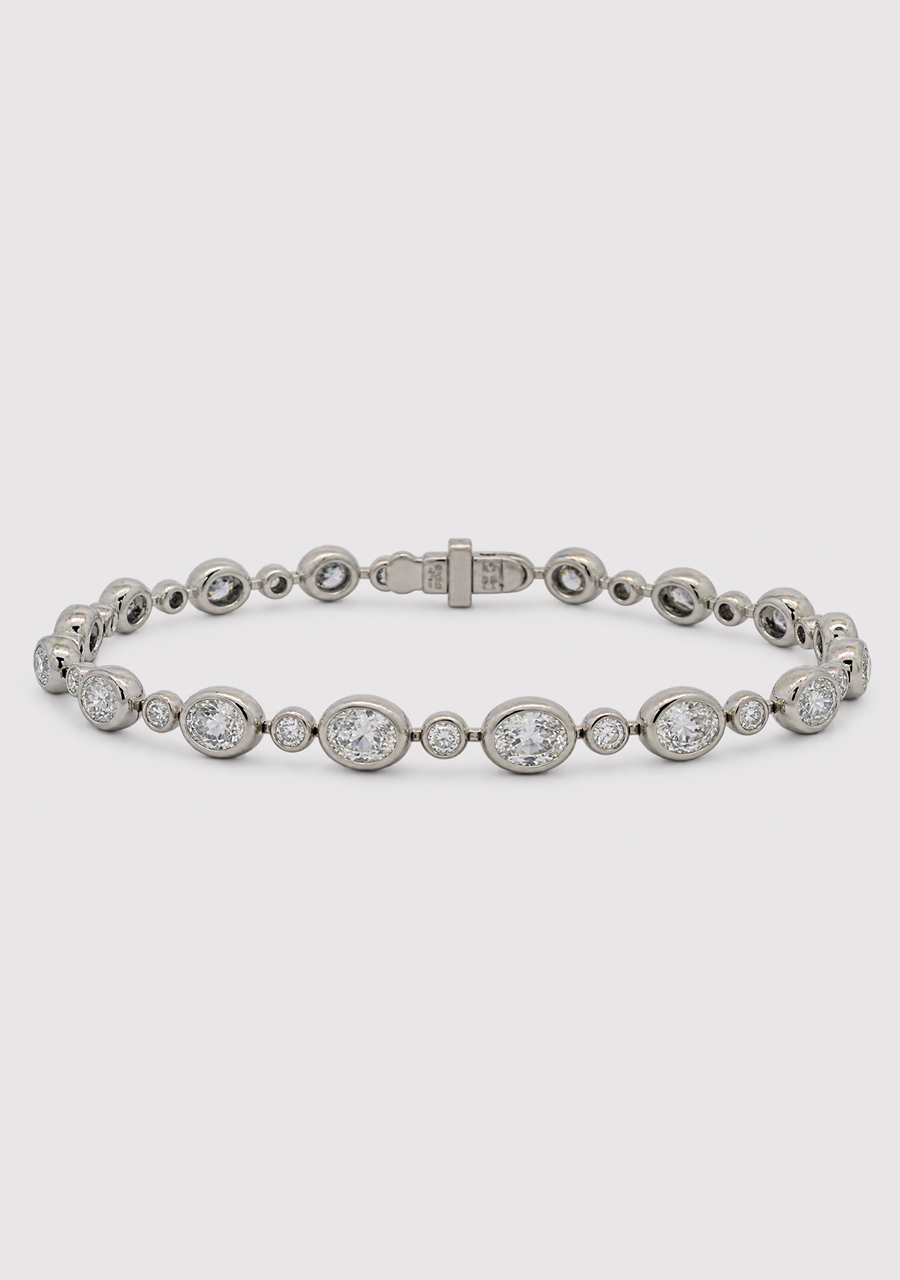 10ct White Gold Round & Oval Laboratory Grown Diamond Bezel Set Tennis Bracelet