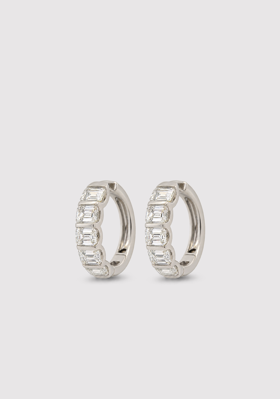 10ct White Gold Emerald Cut Laboratory Grown Diamond Hoop Earrings