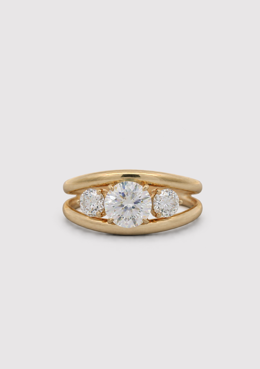 14ct Yellow Gold Laboratory Grown Diamond Split Band Trilogy Ring