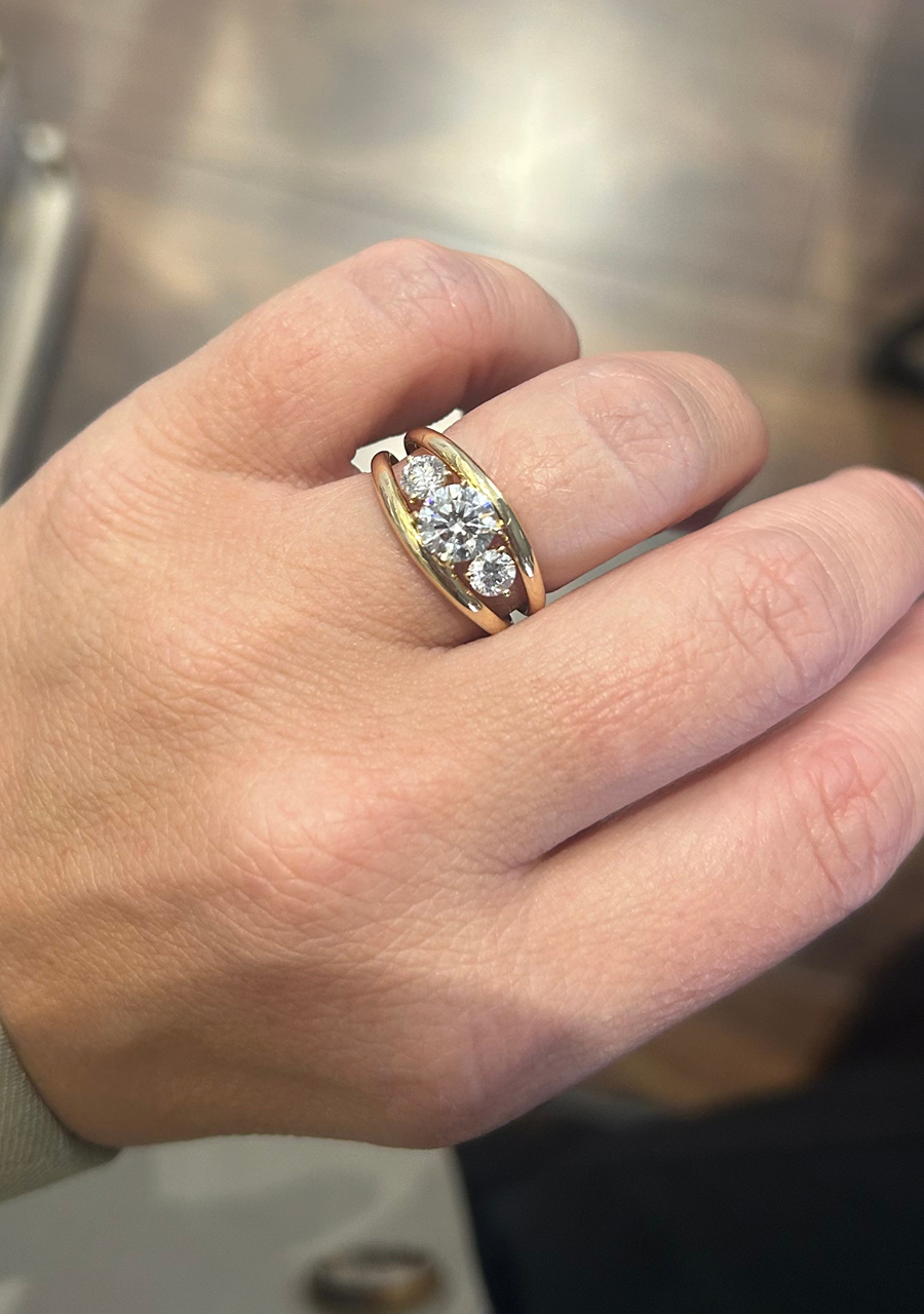 14ct Yellow Gold Laboratory Grown Diamond Split Band Trilogy Ring