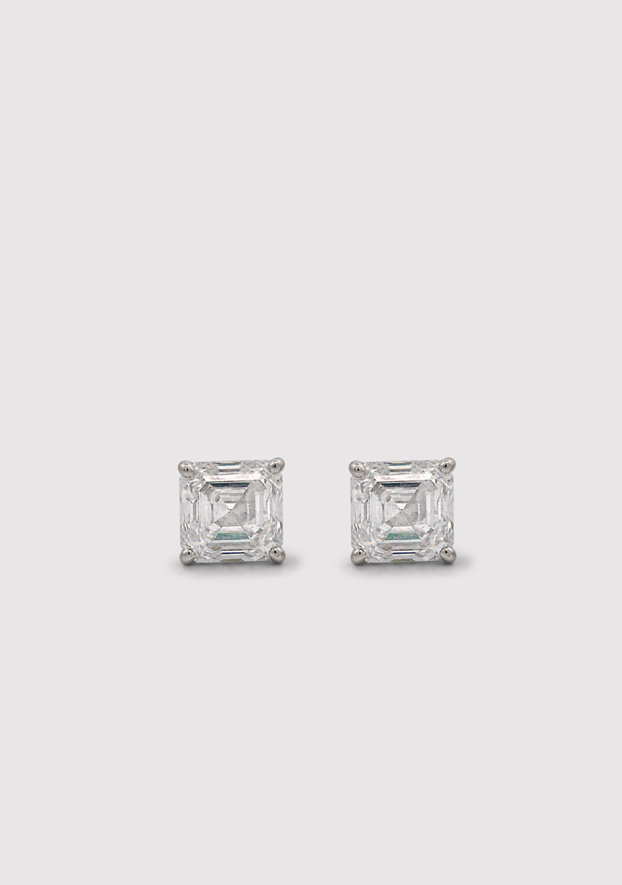 Platinum White Gold Laboratory Grown Diamond Asscher Cut Stud Earrings