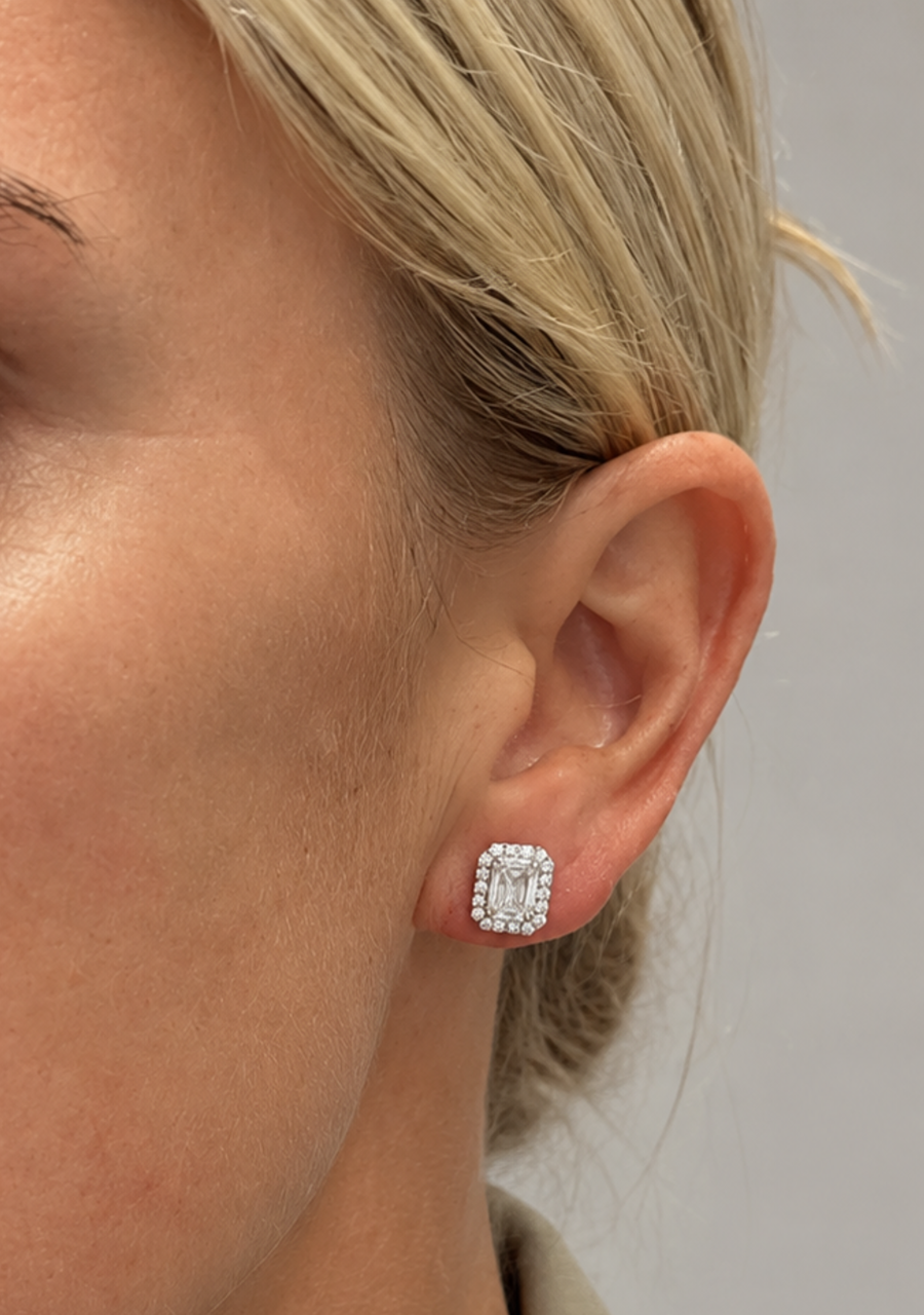 Platinum White Gold Laboratory Grown Diamond Asscher Cut Stud Earrings