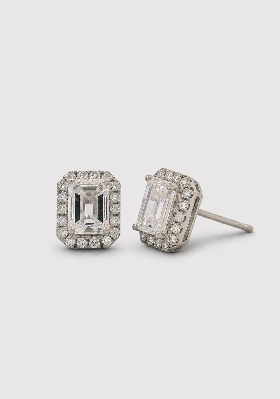 10ct White Gold Laboratory Grown Diamond Emerald Cut Stud Earrings