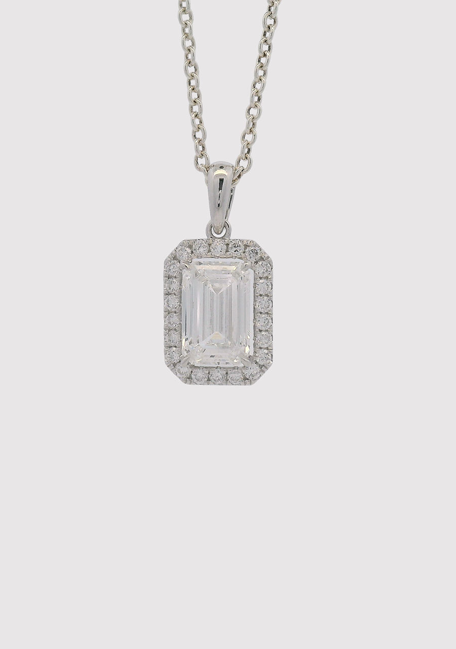 14ct White Gold Laboratory Grown Diamond Emerald Cut Pendant