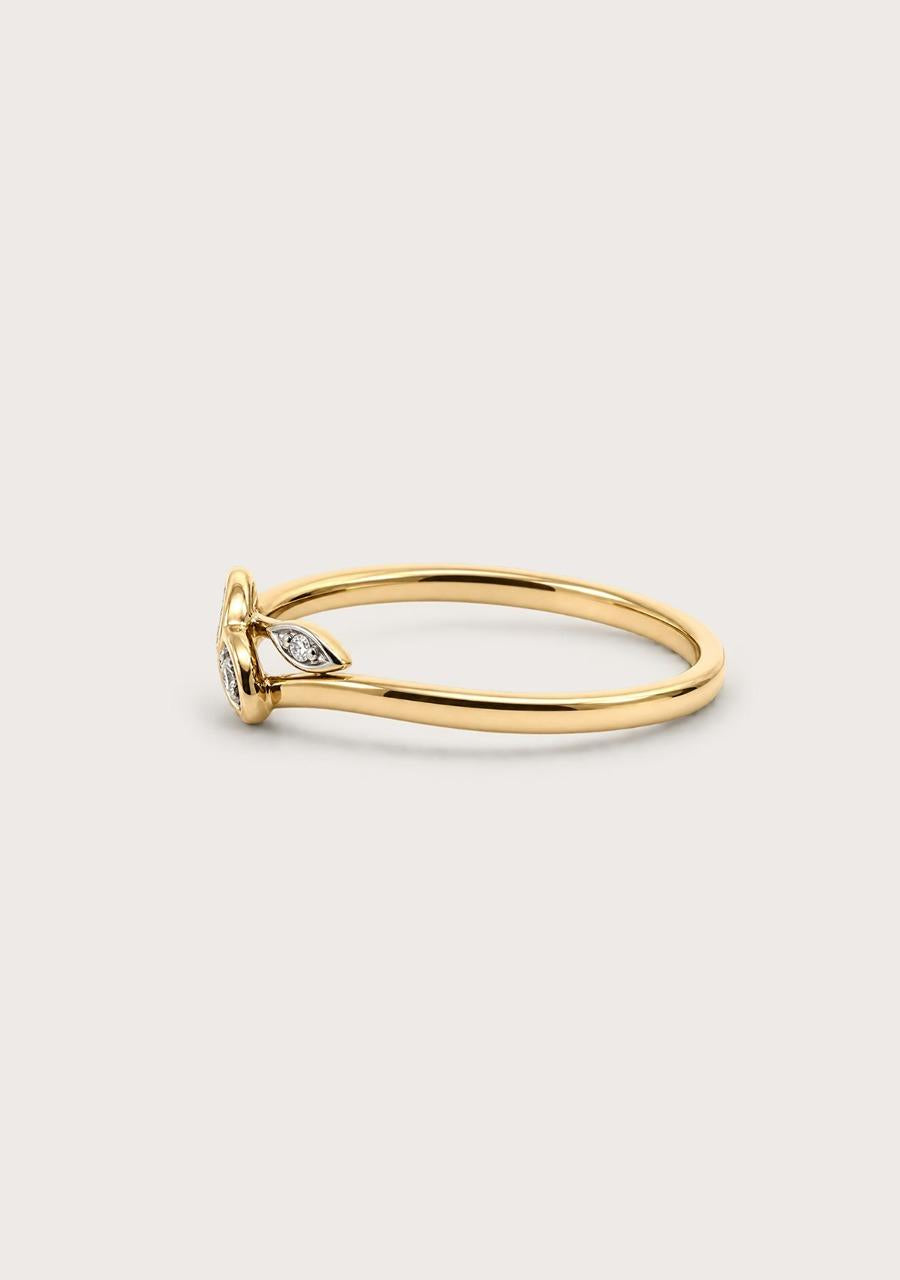 Estate 9ct Yellow Gold Diamond Leaf Cross Over Ring