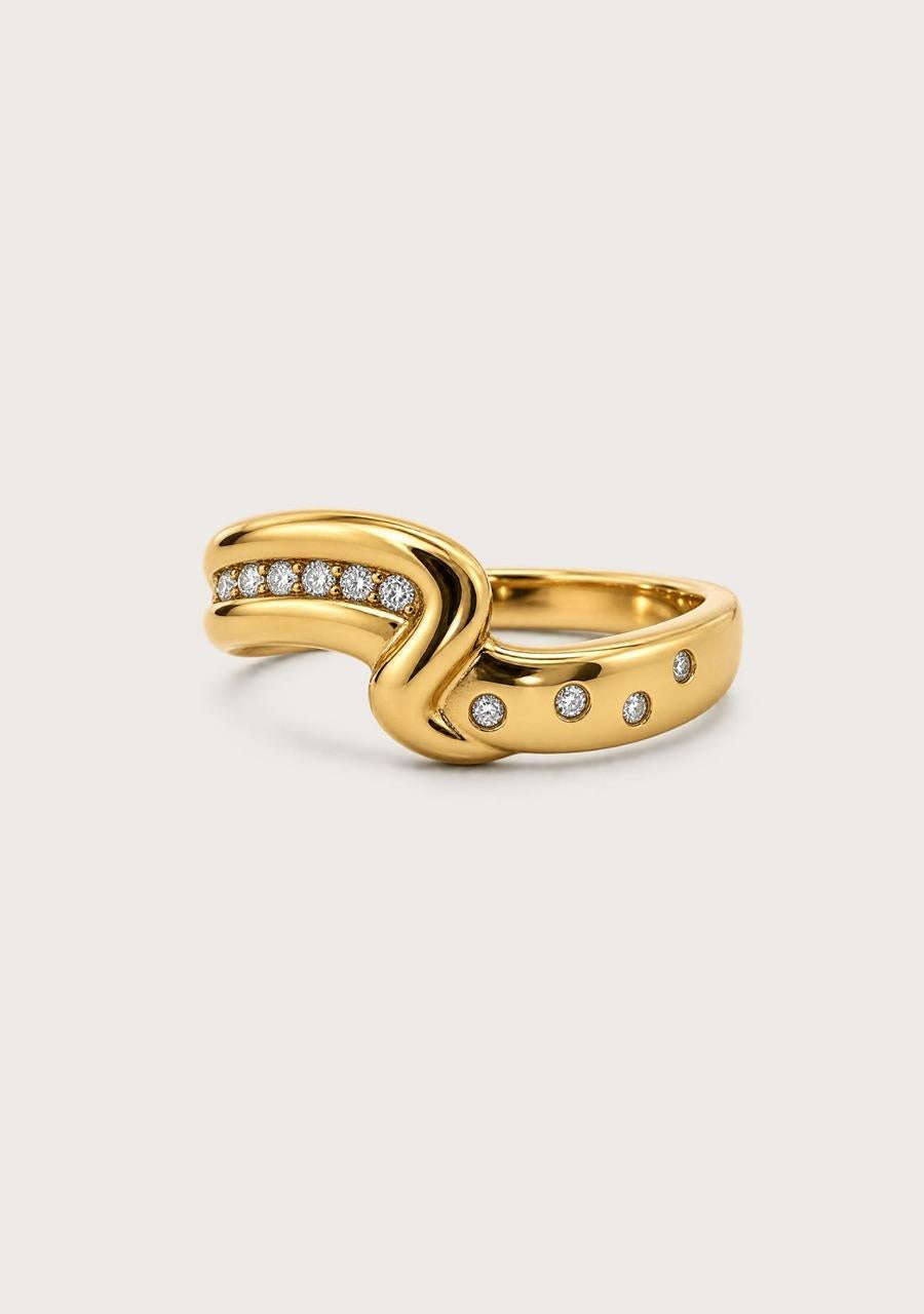 Estate 18ct Yellow Gold Diamond Twist Punch and Channel Set Ring