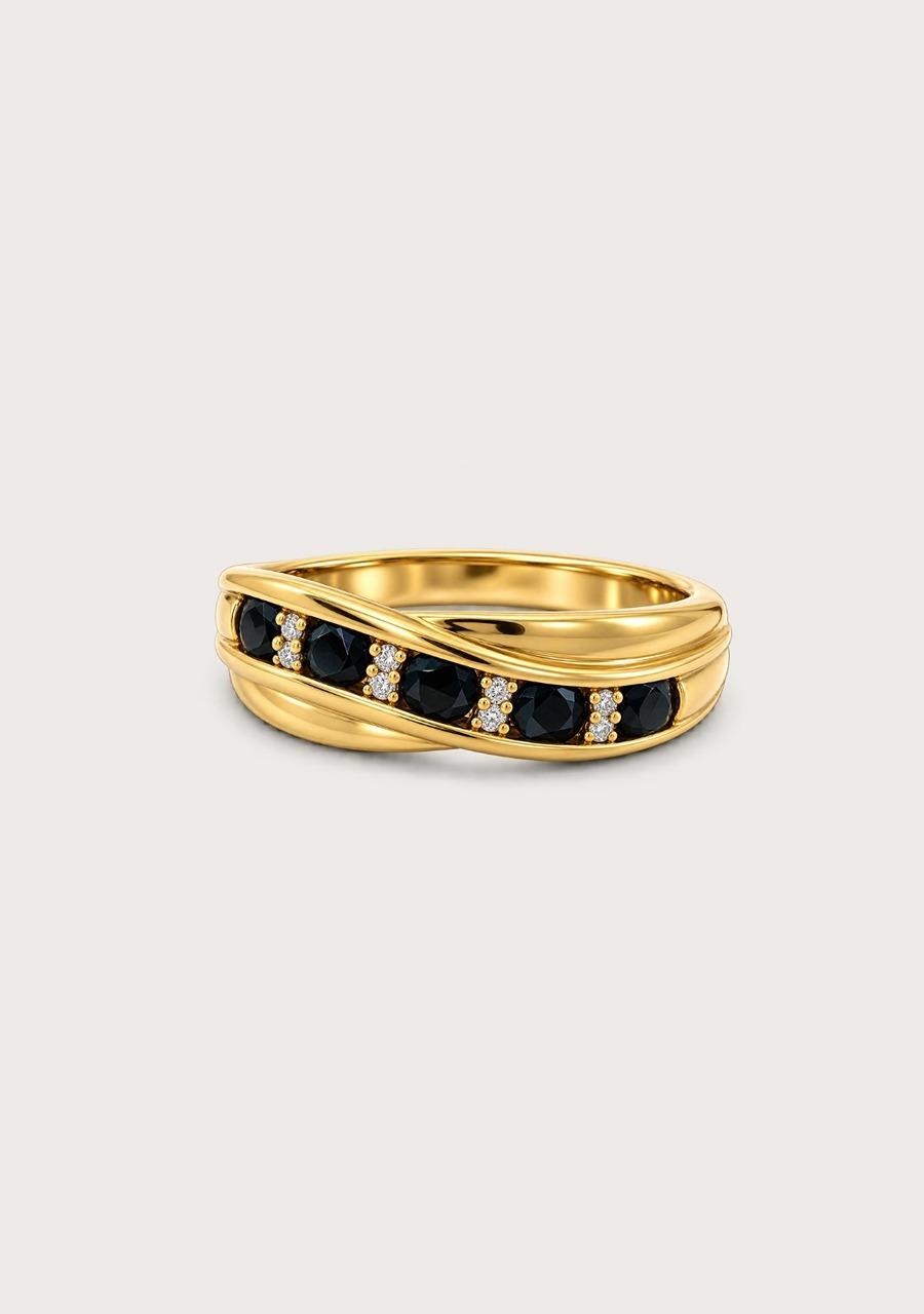 Estate 9ct Yellow Gold Sapphire & Diamond Channel Set Cross Over Band