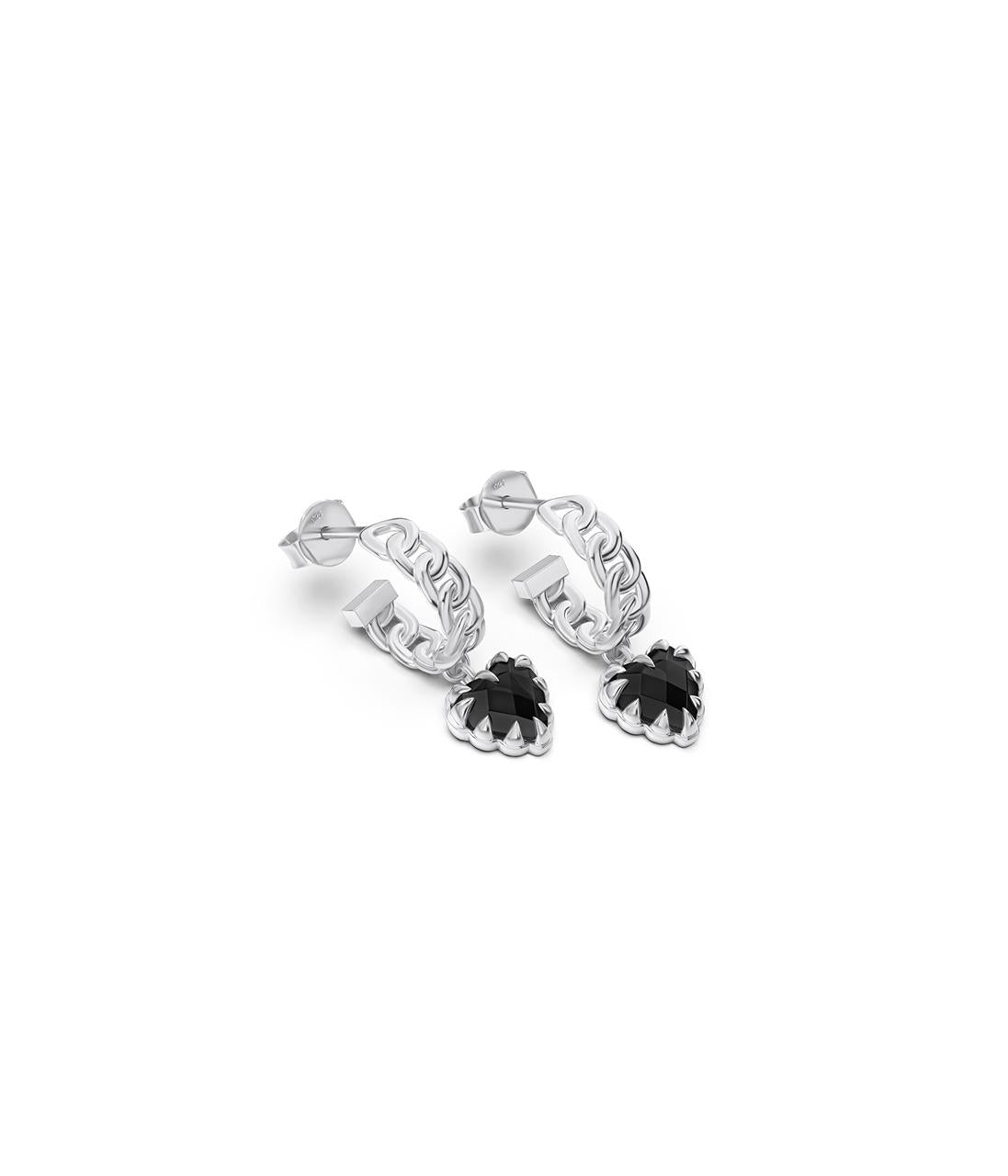 Stolen Girlfriends Club Sterling Silver Love Claw Curb Onyx Hoop Earrings