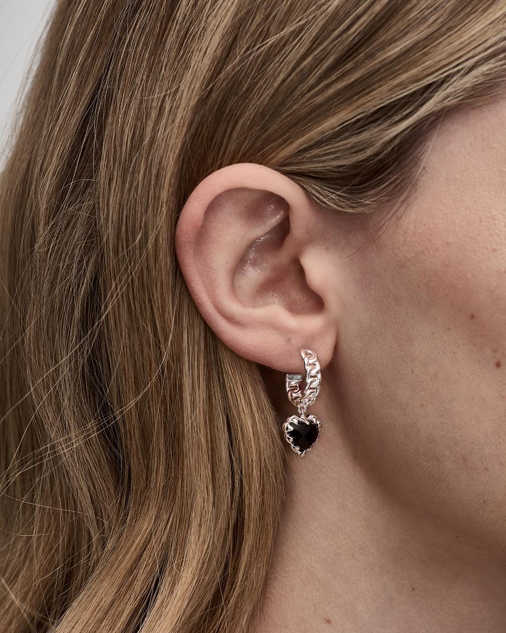 Stolen Girlfriends Club Sterling Silver Love Claw Curb Onyx Hoop Earrings