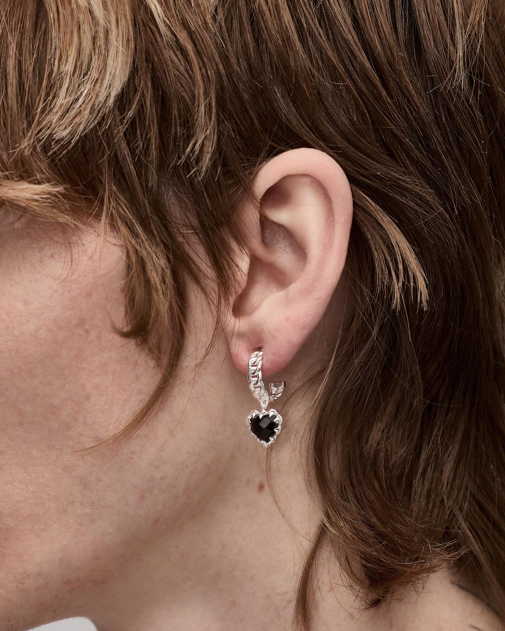 Stolen Girlfriends Club Sterling Silver Love Claw Curb Onyx Hoop Earrings