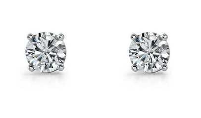 Ellani Sterling Silver CZ 8mm Round Claw Stud Earrings