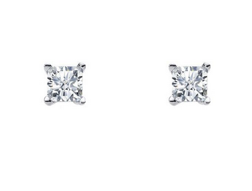Ellani Sterling Silver 4mm Princess White Cubic Zirconia Claw Stud Earrings