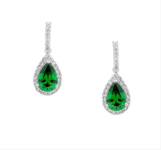 Ellani Sterling Silver Green CZ Pear Drop Earrings