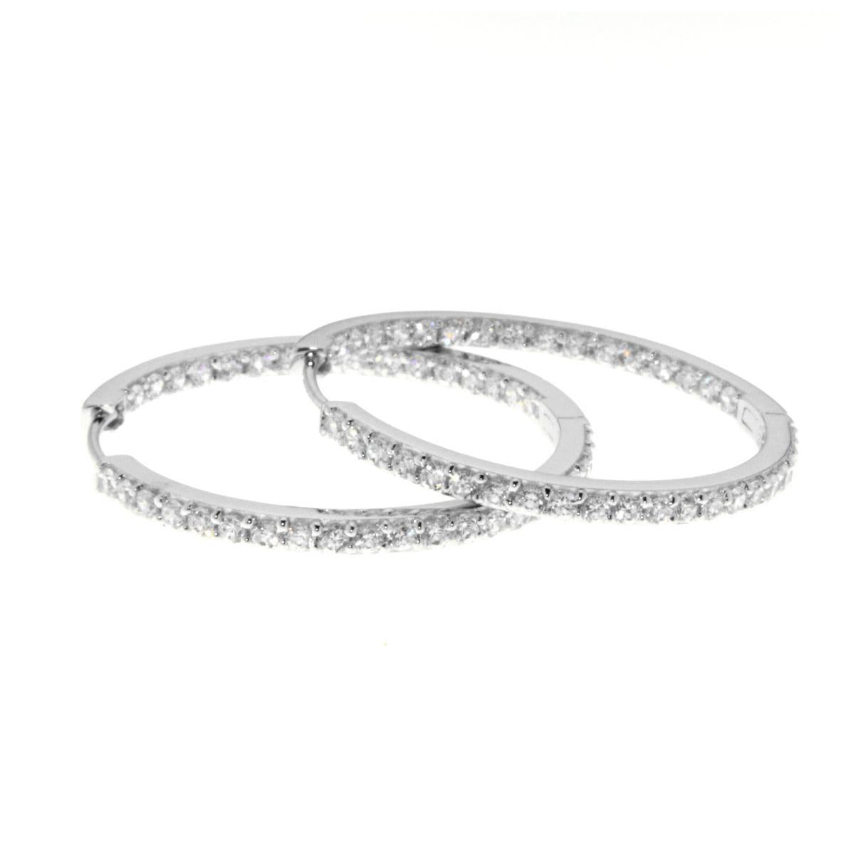 Ellani Sterling Silver White Cubic Zirconia Inside Out 3.5cm Huggie Hoop Earrings
