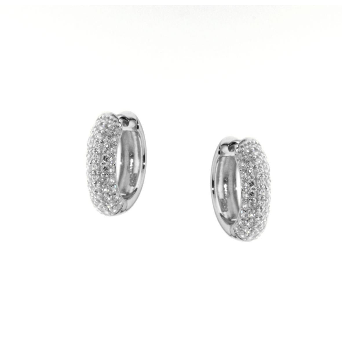Ellani Sterling Silver CZ Pave Set Hoop Earrings