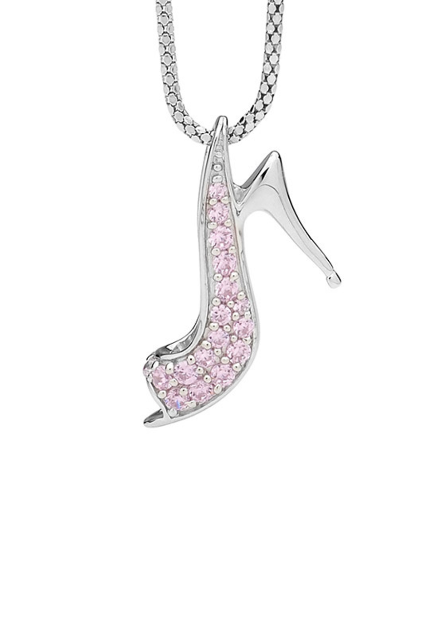 Ellani Sterling Silver Pink Cubic Zirconia High Heel Pendant